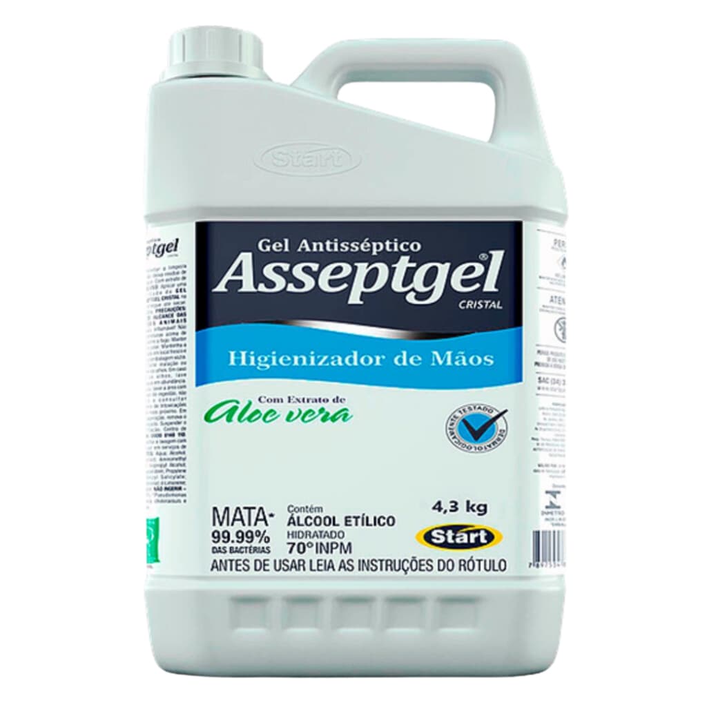 Álcool em Gel Galão Antisseptico Asseptgel 4,3 kg Cristal Hidratante Aloe Vera