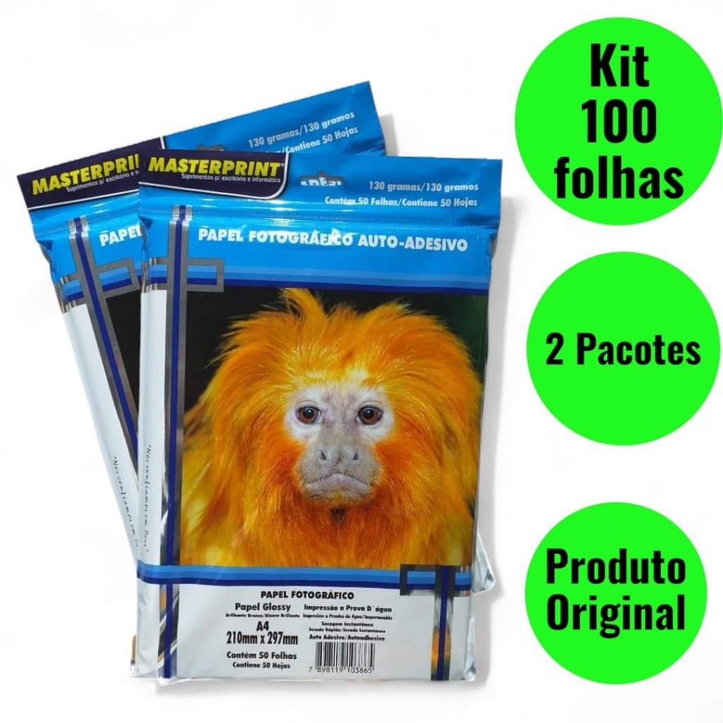 Papel Fotográfico Adesivo 130G Glossy 100 Folhas A4 MASTERPRINT (ADESIVO)