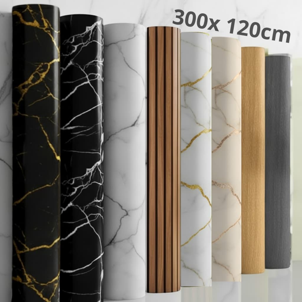 Painel Placa Adesiva 1,20 x 3 m Efeito Mármore Madeira Ripado Revestimento Parede Sala Cozinha