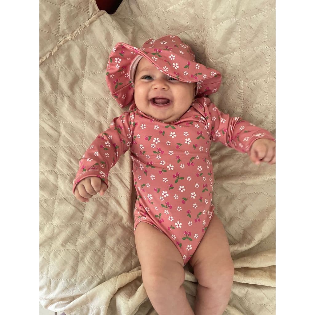 Body Moda Praia Com Proteção Solar UV50+ Com Chapéu Verão Menina