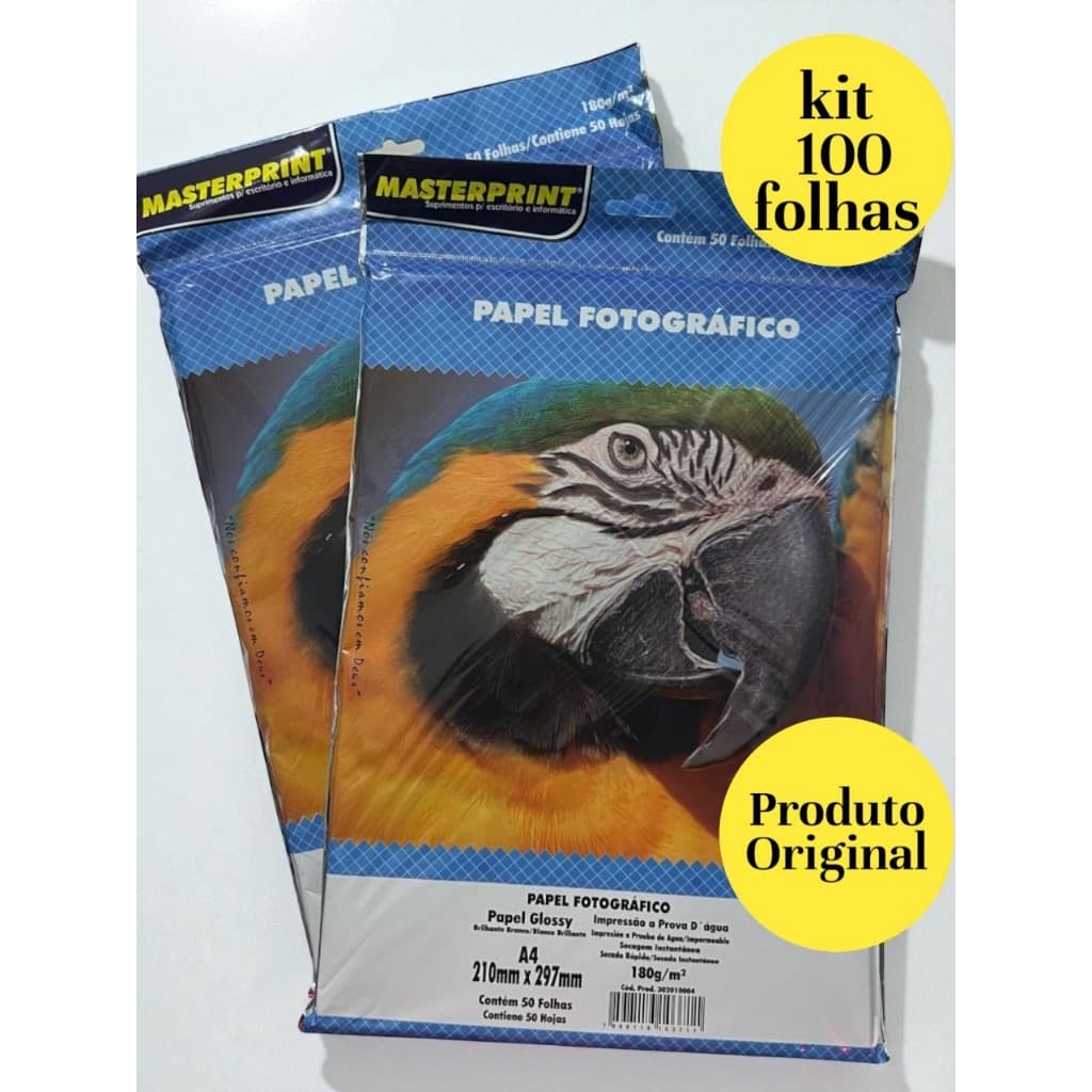 Papel Fotográfico 180g A4 Glossy Brilhante à Prova D'água MASTERPRINT 100 folhas
