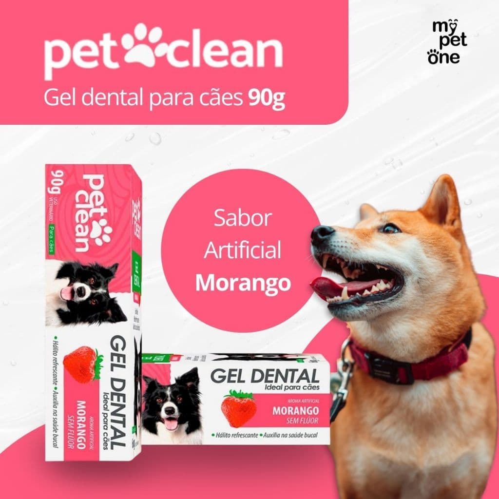 Pasta de Dente Cães e Gatos Pet Clean Gel Dental 90g - Morango