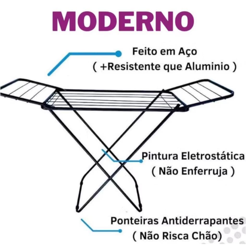 Varal De Chão Com Abas Reforçado Dobrável Aço Secalux 12kg Varal de Apartamento Retratil