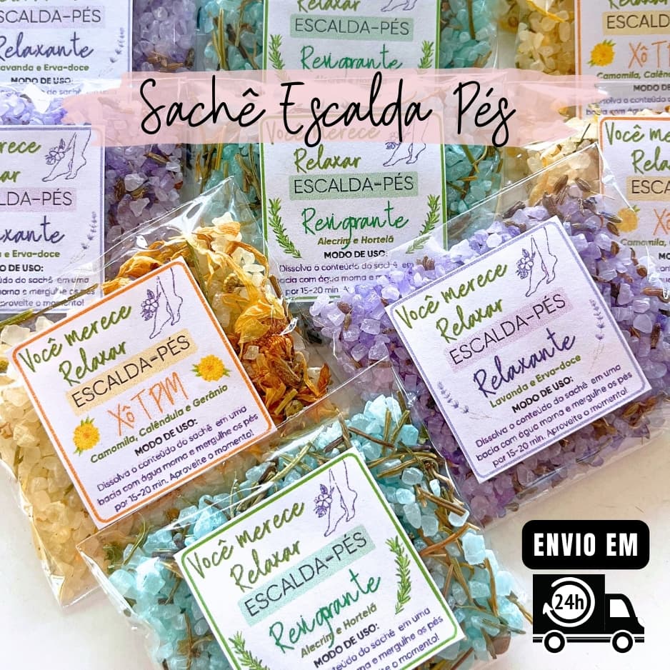 30 | 20 | 10 Kit Escalda Pés Artesanal Relaxante | Mimo | Lembrancinha | Brinde | Sais | Autocuidado | Spa– COM ETIQUETA