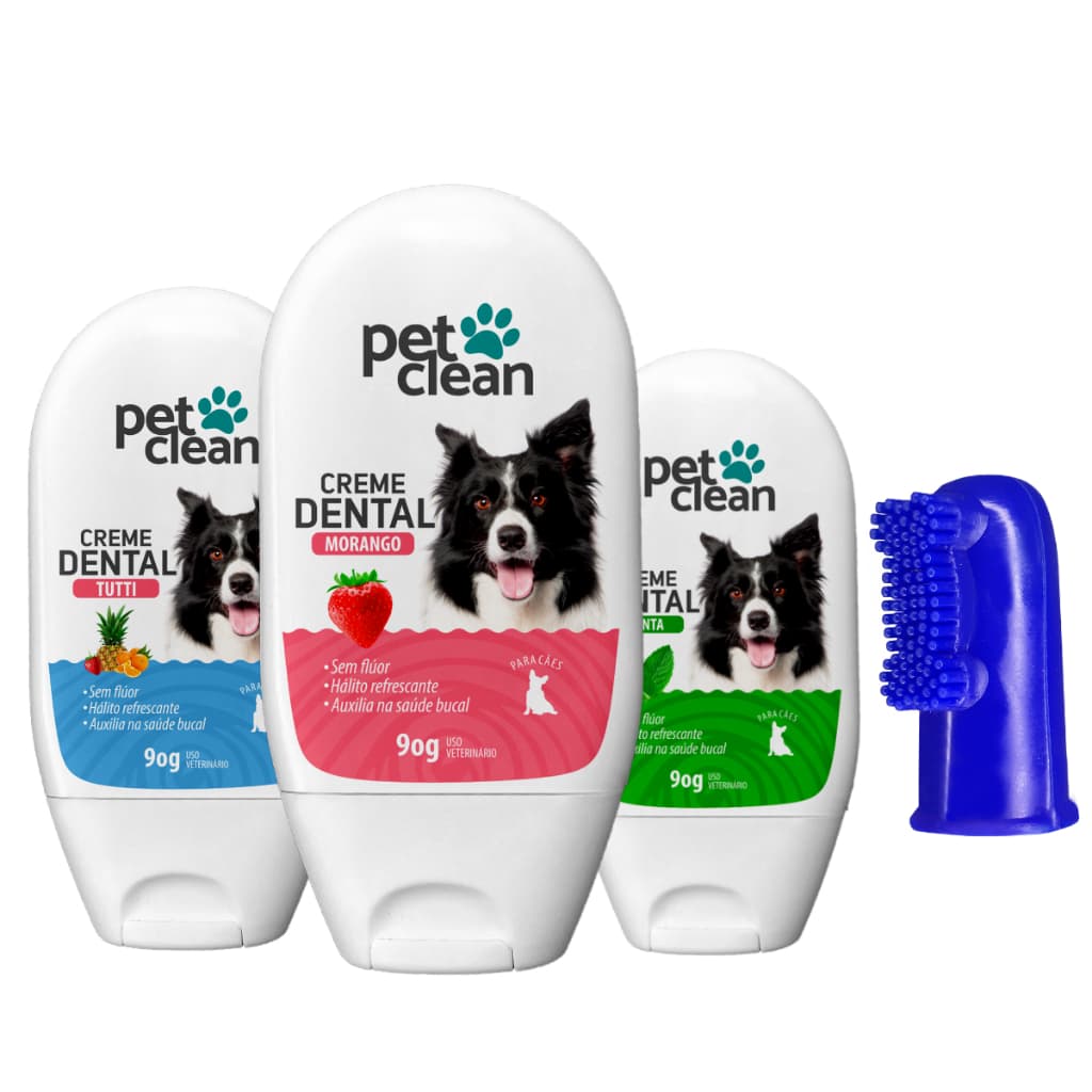 Kit Creme Dental Pet Clean + Dedeira para Cães e Gatos