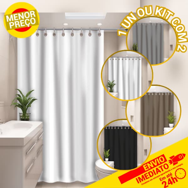 Cortina Para Box de Banheiro Vinil Lisa Moderna Impermeável Com Ganchos Anti-Mofo