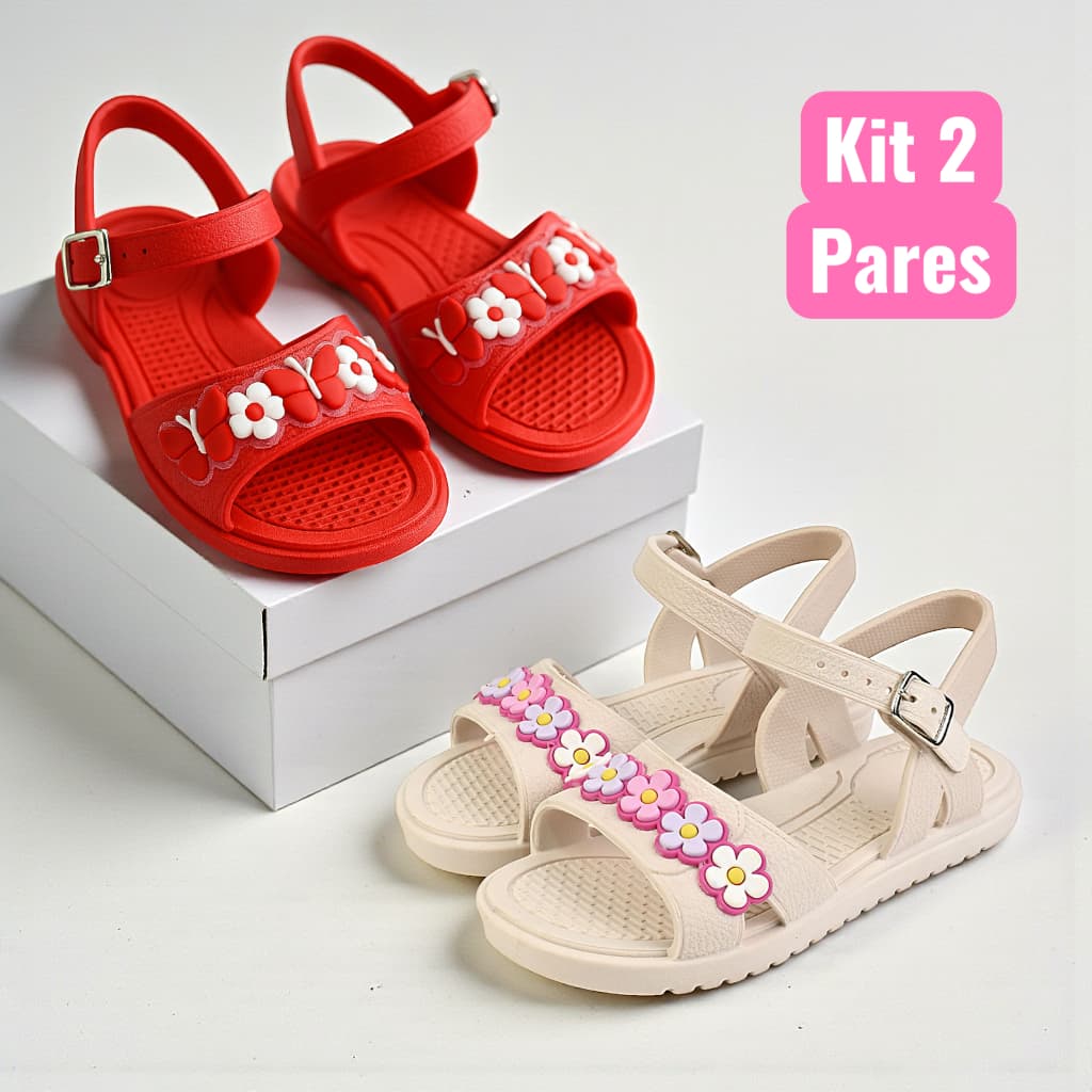 Kit 2 Pares Sandália Infantil Menina Macia Leve e Confortável