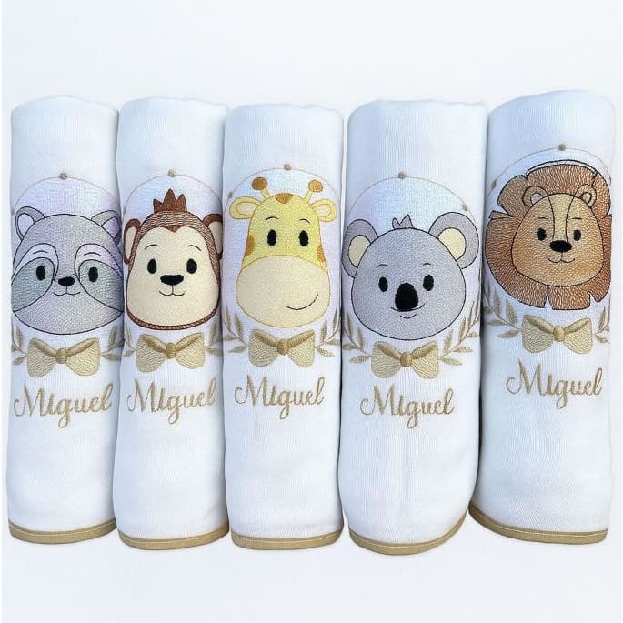 KIt Safari Bege Com Nome do Bebê Bordado Kit de Fraldas de Pano