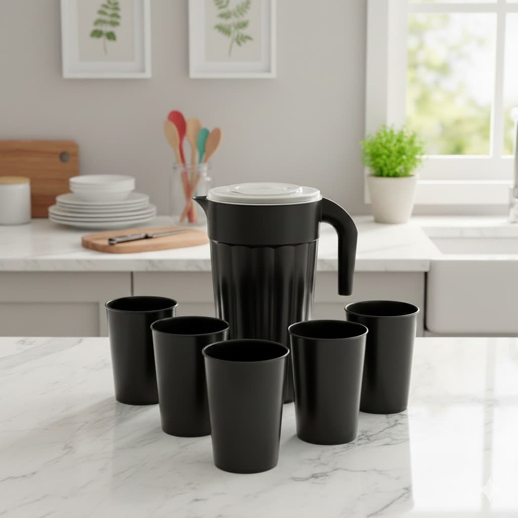 Conjunto Jarra 2 Litros + 4 Copos Coloridos Garrafa Cores Plastico Cozinha