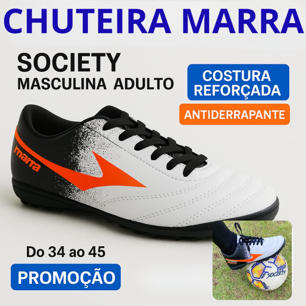 Chuteira de Society Grama Sintética Confortável Leve e Resistente Adulto Unissex Envio Imediato Promoção