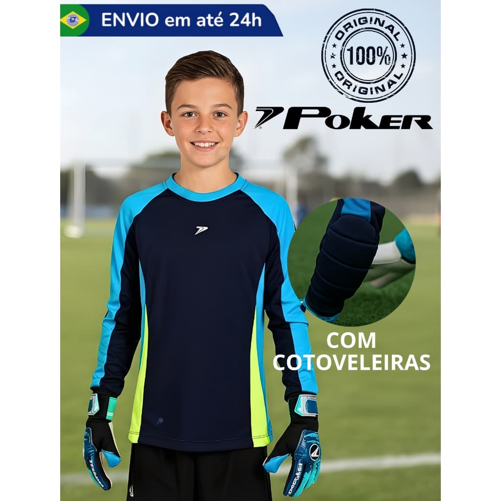 Camiseta de Goleiro Uniforme Juvenil Invicto Poker Proteção Futsal Campo Society Treino Oficial
