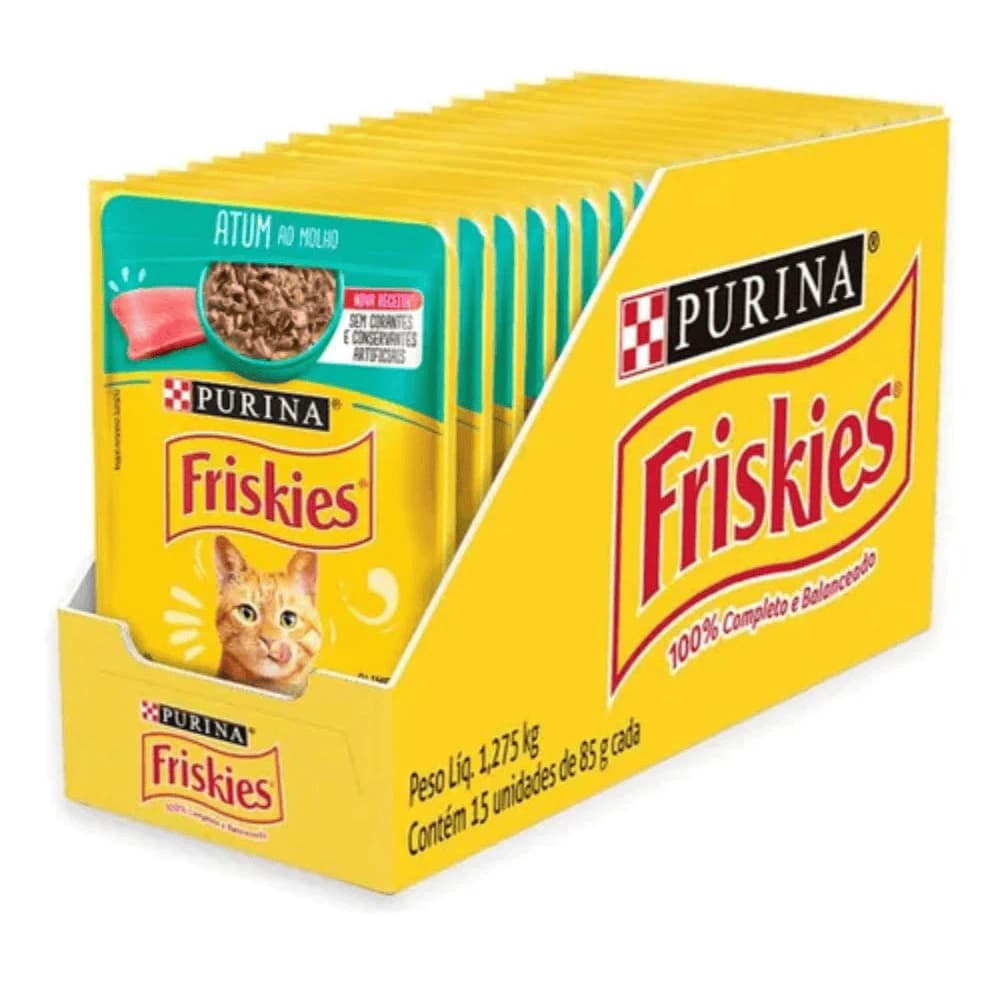 Sachê Friskies® Atum ao Molho 85g | Purina - Caixa Fechada com 15 Unidades - Ração Úmida para Gatos