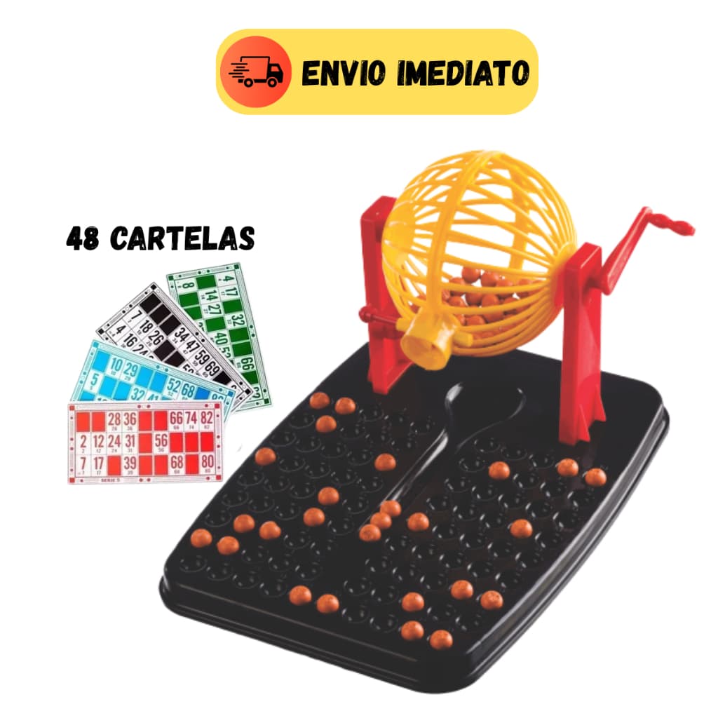 Jogo de Bingo Brinquedo Infantil 48 Cartelas 90 Bolinhas com Globo Giratório Para Festa Brincadeira
