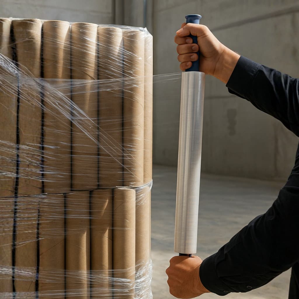 Rolo De Filme Stretch 400mm X 25 Micras Com Cabo Giratório 200 metros cada bobina estirada