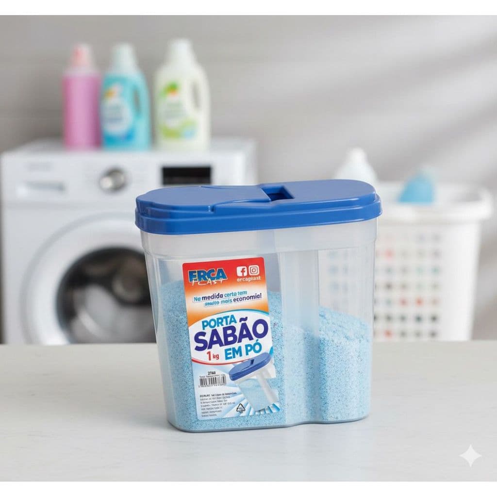 Porta Sabão Com Tampa Dosadora Plástico Resistente Organização Lavanderia Cores Sortidas 2763