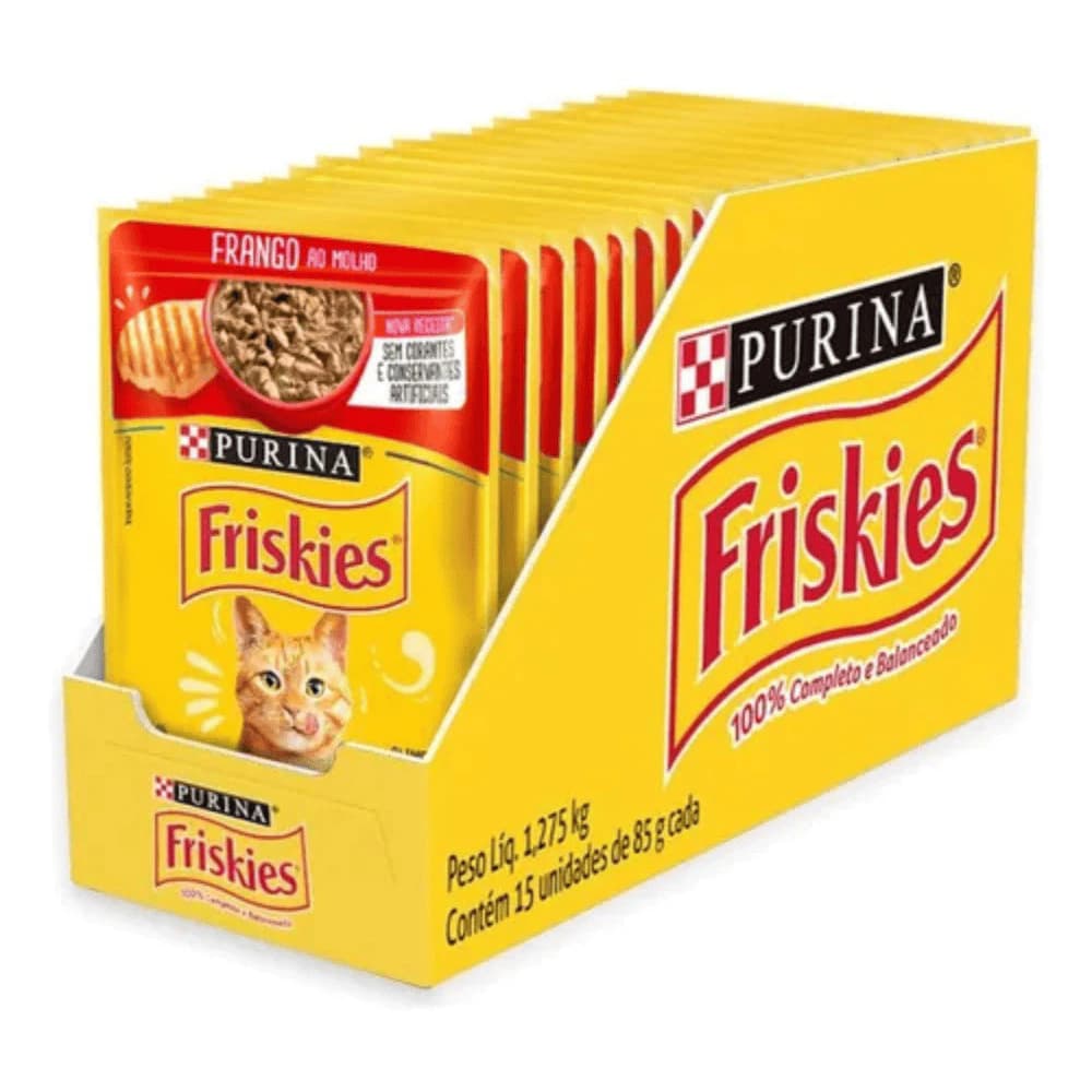 Sachê Friskies® Frango ao Molho 85g | Purina - Caixa Fechada com 15 Unidades - Ração Úmida para Gato