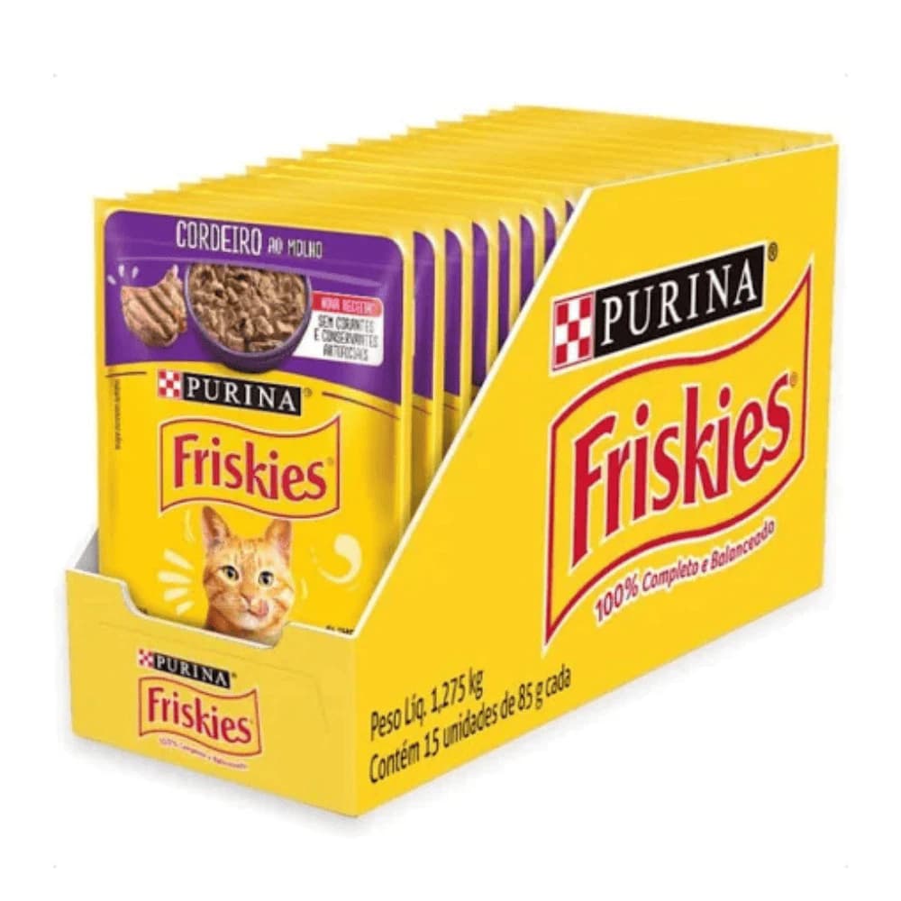 Sachê Friskies® Cordeiro ao Molho 85g | Purina - Caixa Fechada com 15 Unidades de Ração Úmida