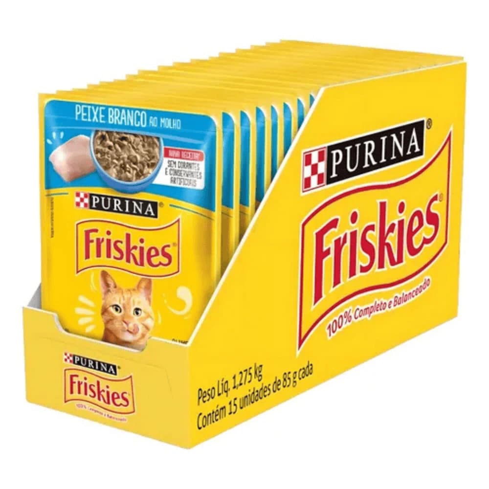 Sachê Friskies® Peixe Branco ao Molho 85g | Purina - Caixa Fechada com 15 Unidades de Ração Úmida