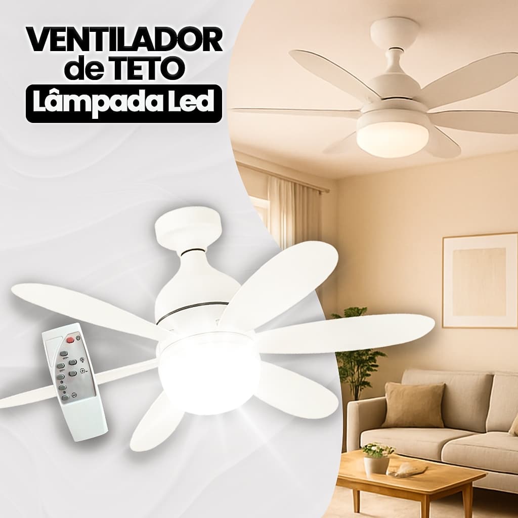 Ventilador Luminária Led 6 Pás Lâmpada Soquete Bocal E27 Teto 3 Cores Luz Branco Amarelo Bivolt