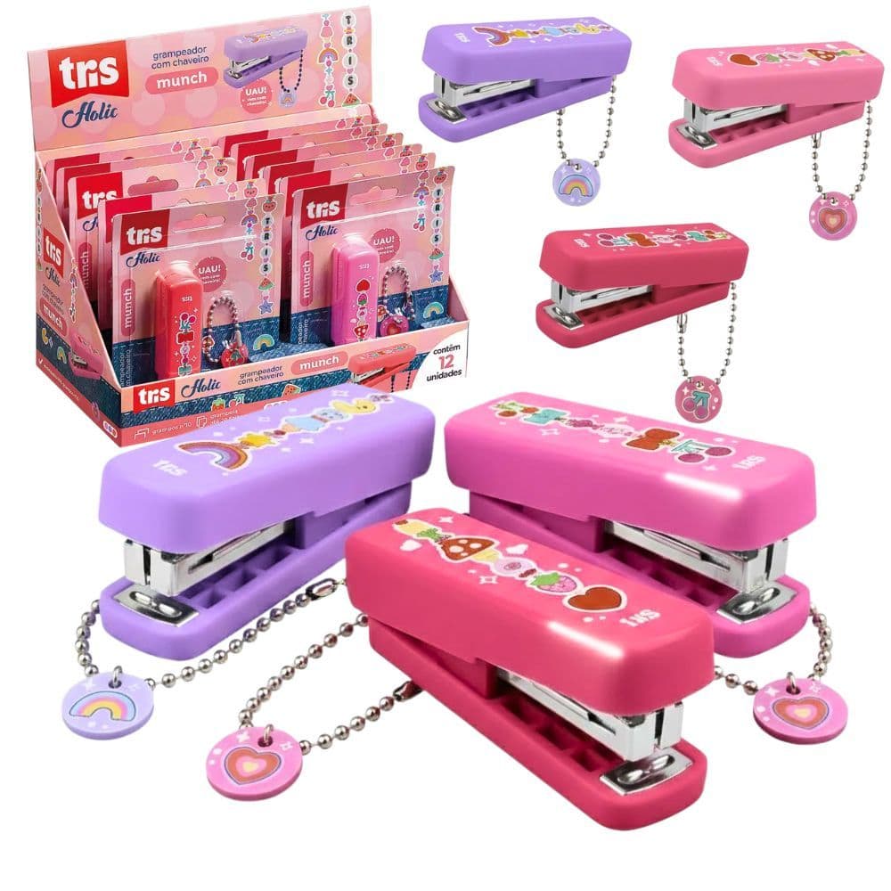 1/2/3 Mini Grampeador Até 20 Folhas + 300 Grampos Galvanizados Com Chaveiro Escolar Escritório