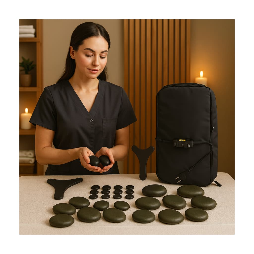 Kit de Pedras Quentes para Massagem Vulcânica com 10 Pedras Podais Corporais Manta Termica