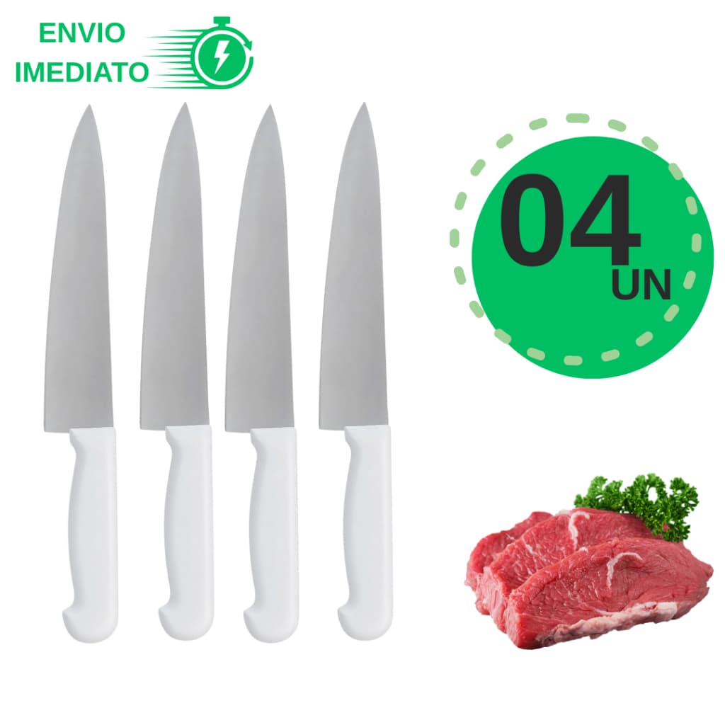 Faca de Cozinha Aço Inoxidável 8” Cabo Branco – Ideal para Carnes e Churrasco