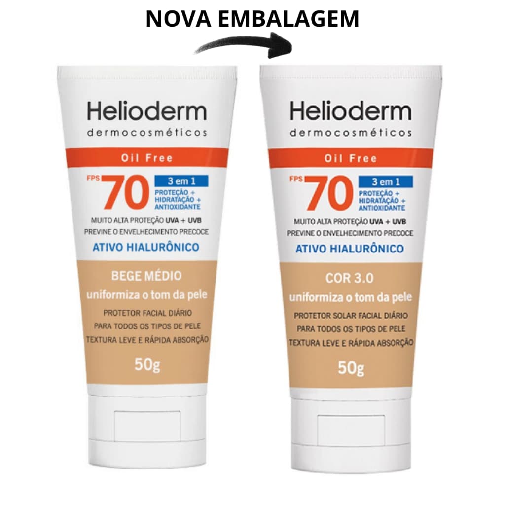 Protetor Solar Helioderm Facial FPS 70 Bege Médio Cor 3.0 50g