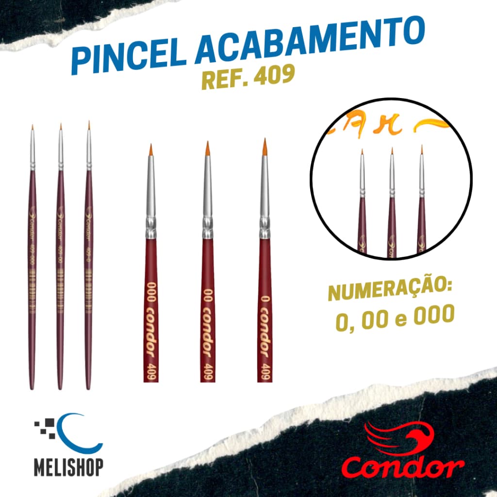 Kit Pincel Artístico Acabamento REF. 409 Condor Nº 0, 00 e 000