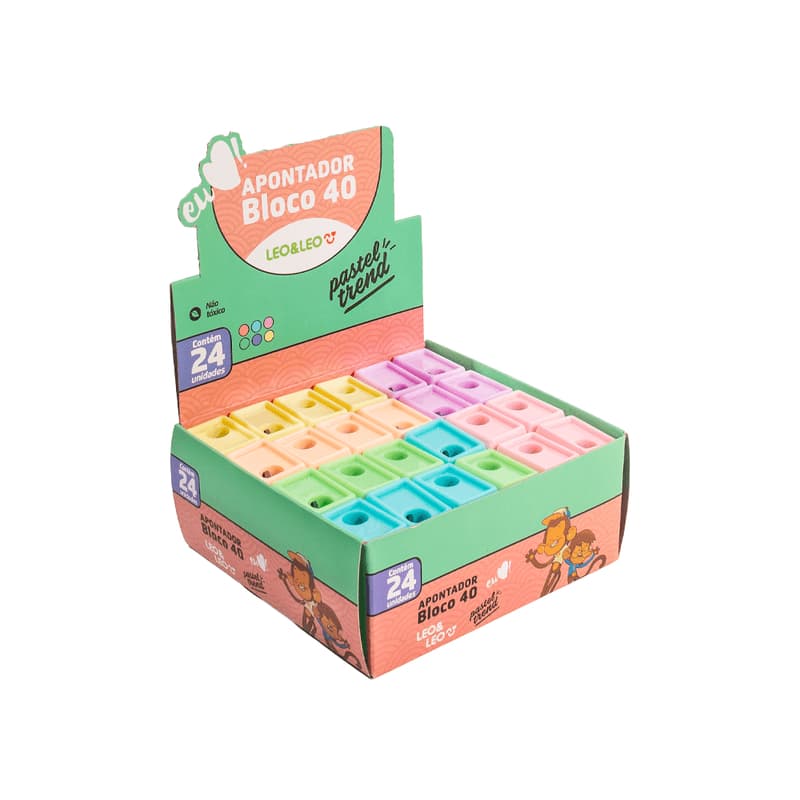 ✏️ Apontador Tons Pastel Leo&Leo – Bloco com 24 Unidades (Bloco 40) ✏️