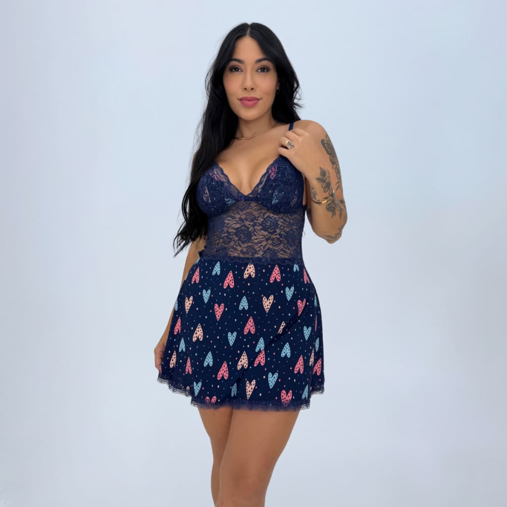 Camisola Feminina Estampada Sem Bojo Com Renda Lingerie Noite Confortável Para Dormir Pijama