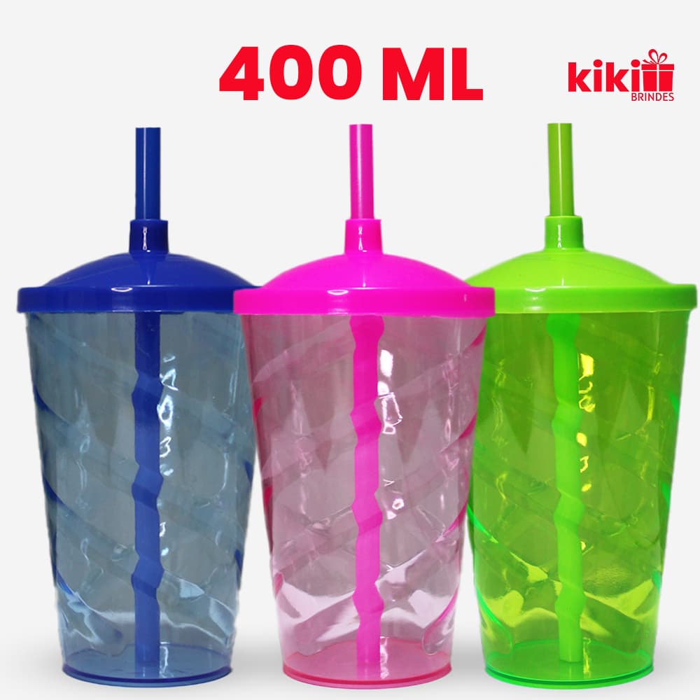 5 à 20 Copos Twister 400ml, Para Festas, Coloridos Com Tampa E Canudo coloridos, Copos Plásticos.