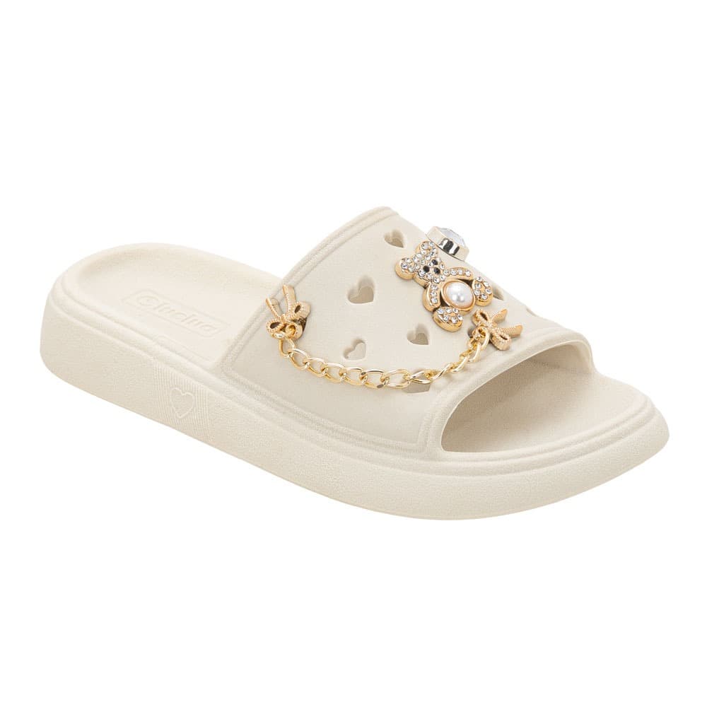 Chinelo Infantil Feminino Fashion Com Coração E Ursinho Leve