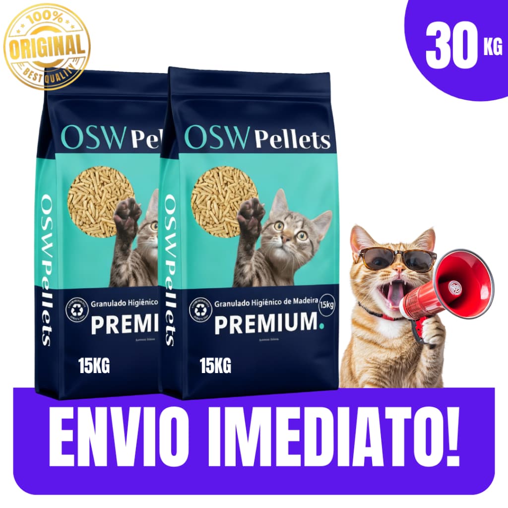 Areia p/Gatos Granulado Madeira Premium 15/20/30KG Absorção Total Anti-Odor Pets - Envio Imediato