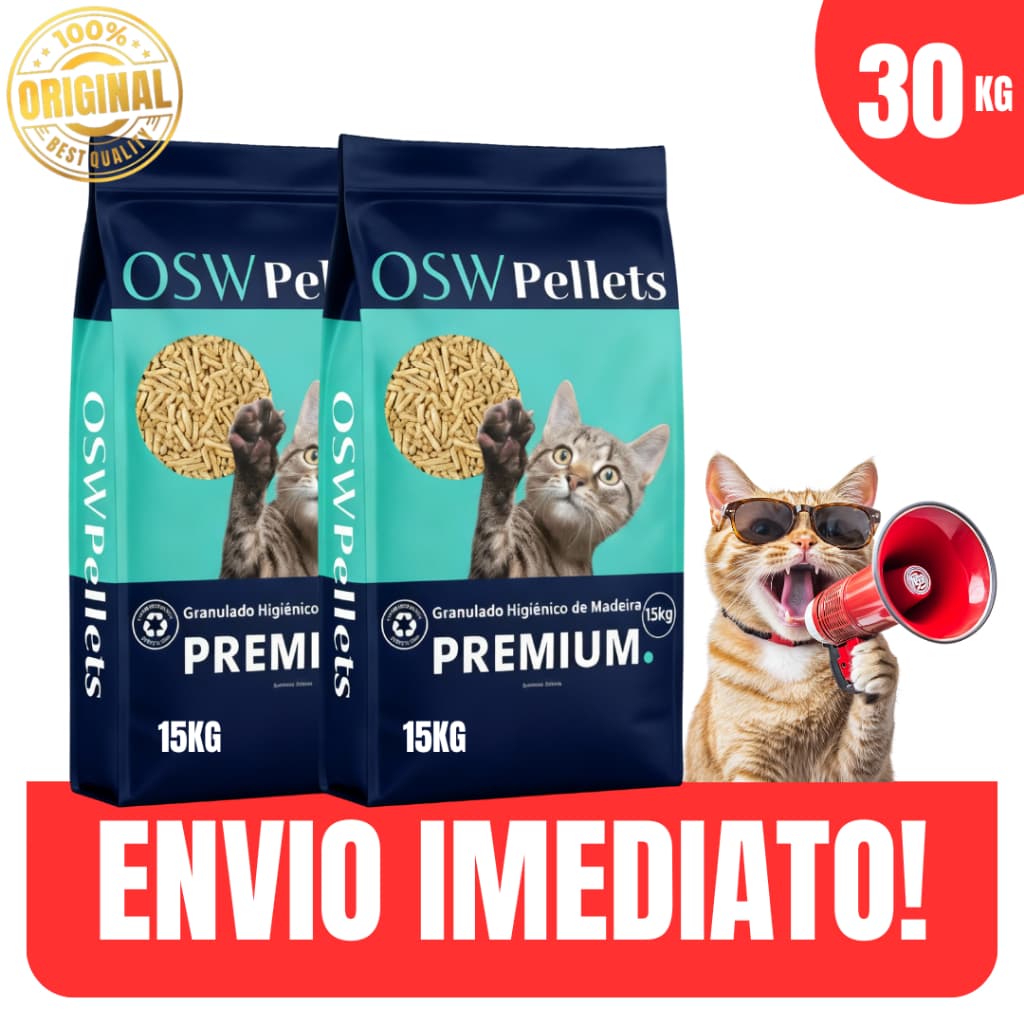 Areia p/Gatos Granulado Madeira Natural 15/20/30KG Reflorestamento Pinus Gato - Envio Imediato