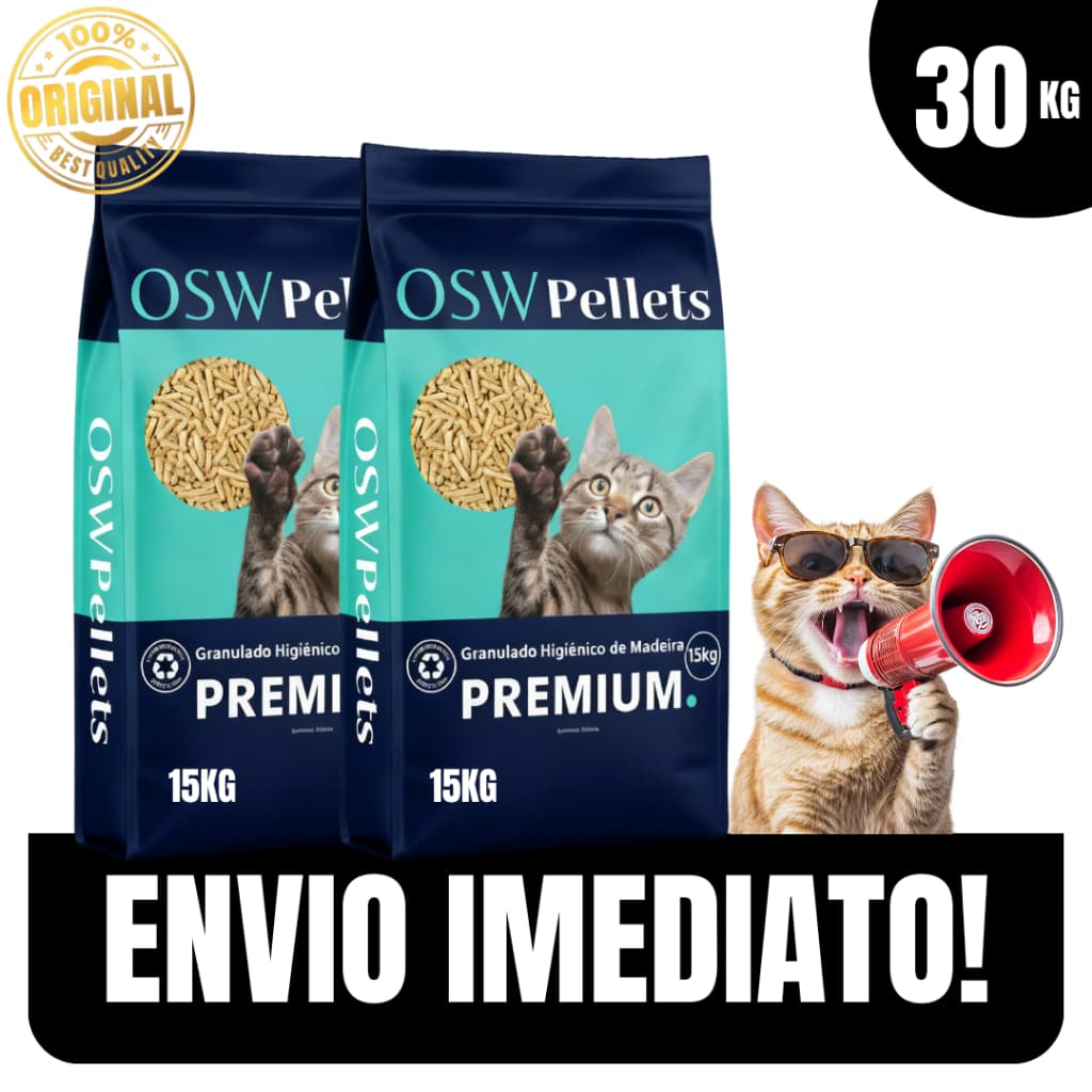 Areia p/gatos Granulado Higiênico Madeira 15/20/30KG Premium Absorção Total  - Envio Imediato