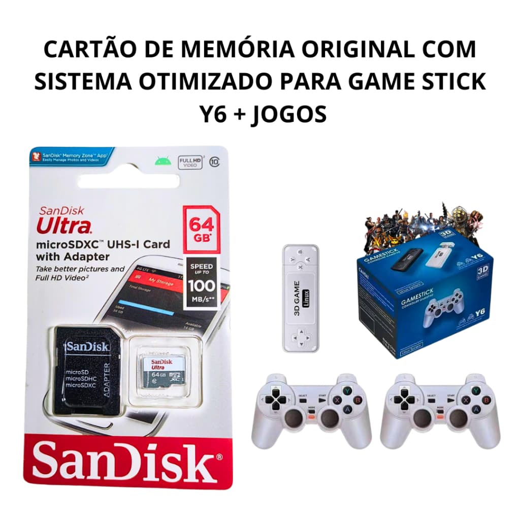 Cartão de Memoria com Imagem Sistema Game Stick Y6 64gb