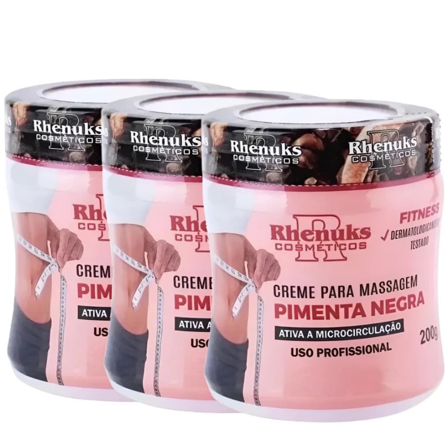 Kit 03 creme pimenta negra seca barriga de massagem redutor de medidas e estrias