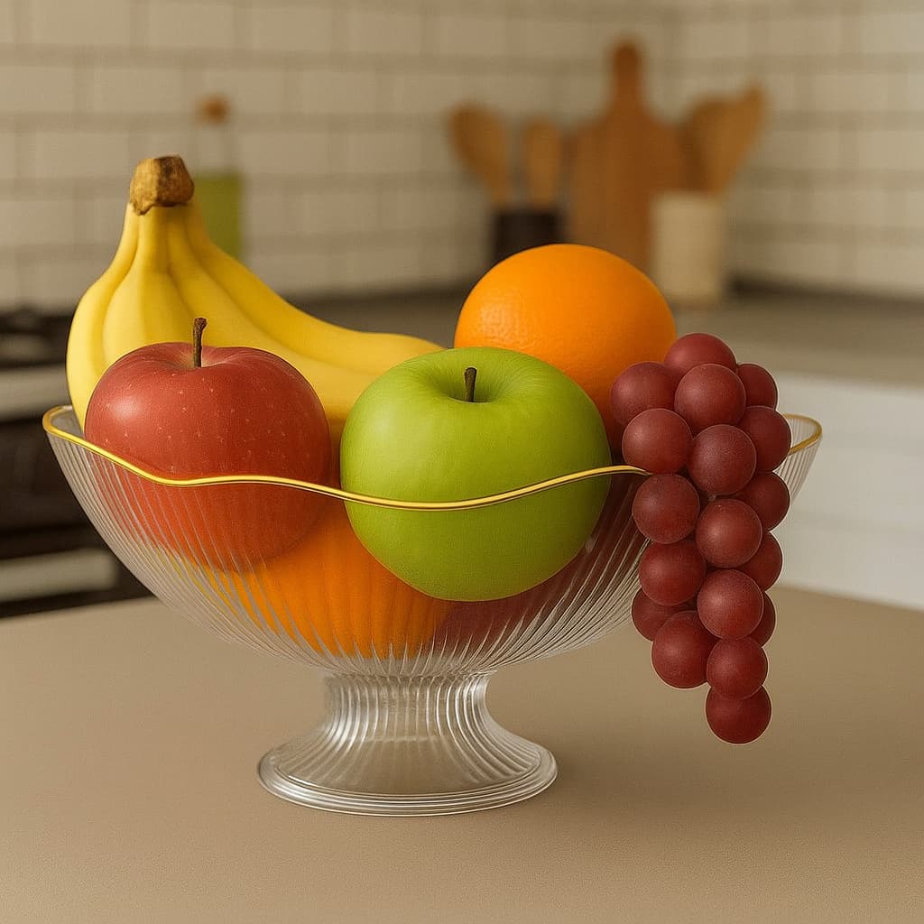 Fruteira/Saladeira de Acrílico Premium – Design Elegante com Acabamento Dourado