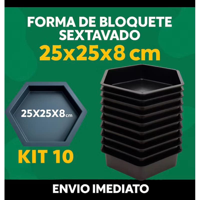 Kit 10 forma lisa para fabricar piso de bloquete forma sextavada construção grande concreto envio já
