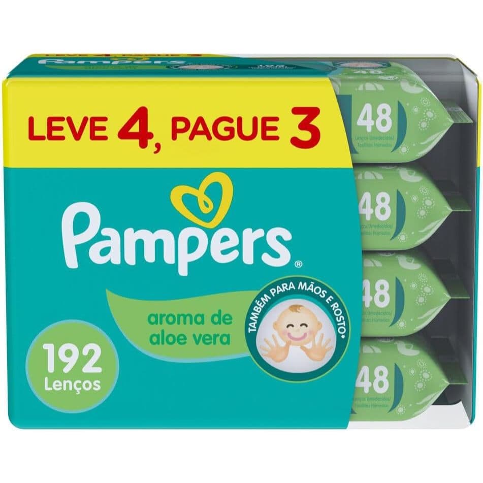 Lenços Umedecidos Pampers Aroma de Aloe Vera 192 Unidades, Pampers