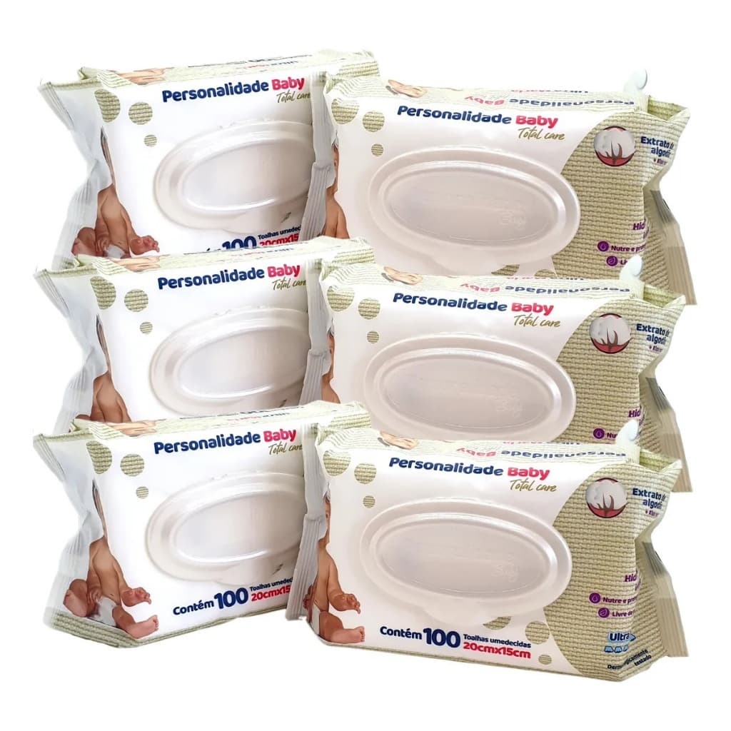 kit 600 Lenço Umedecido Bebê Personalidade Baby 6 Pcts