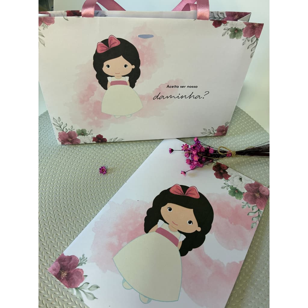 Convite de Casamento Para Daminha Florista Pajem Kit Sacolinha e Revista de Colorir