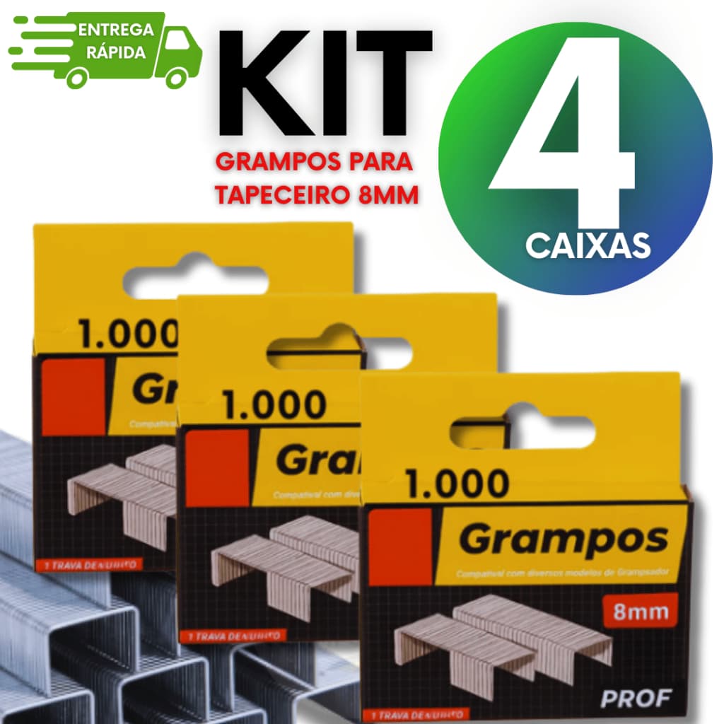 Kit 4.000 MIL Grampo 8mm Galvanizado Profissional Alta Qualidade para Tapeceiro Estofador Marcenaria