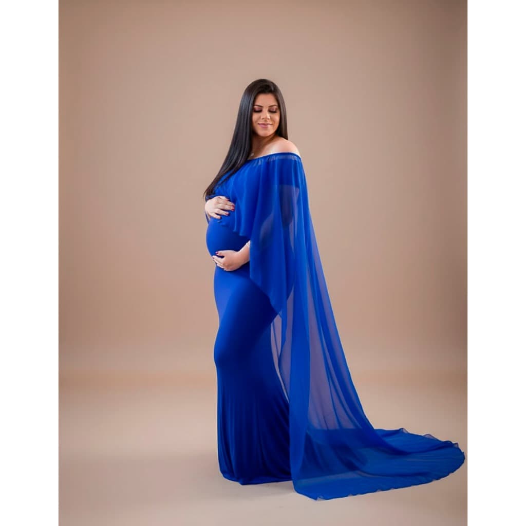 Vestido para fotos de  gestante modelo sereia com capa removível