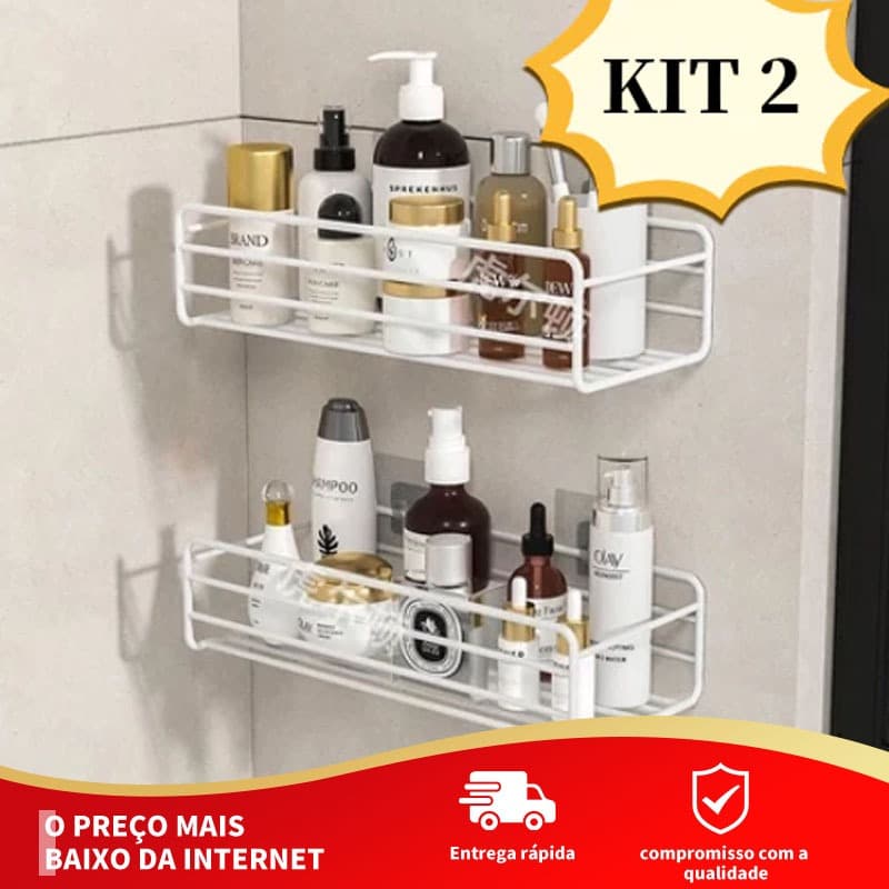 Kit 2 Prateleiras Suporte Com Alto Adesivos Para Parede Banheiro Cozinha Shampoo E Sabonete Prateleira de Panheiro