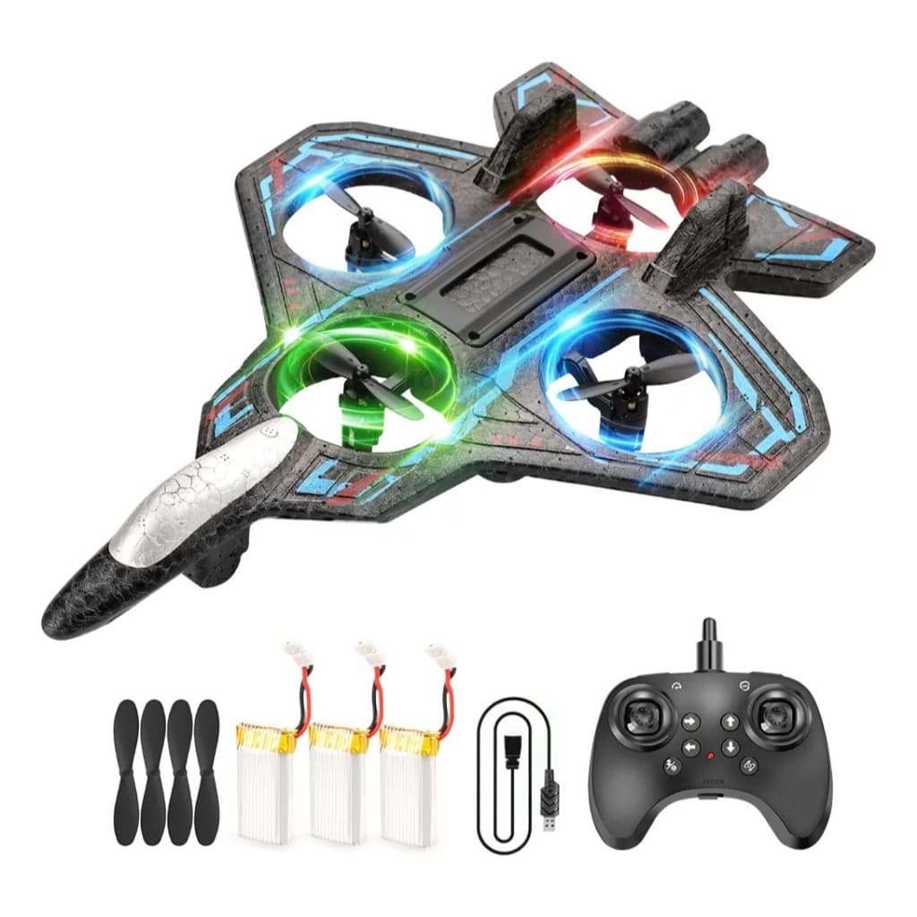 Presente de Dia das Crianças,Drone de Combate Avião, Controle Remoto 2.4ghz, 3 Baterias,4 Motores