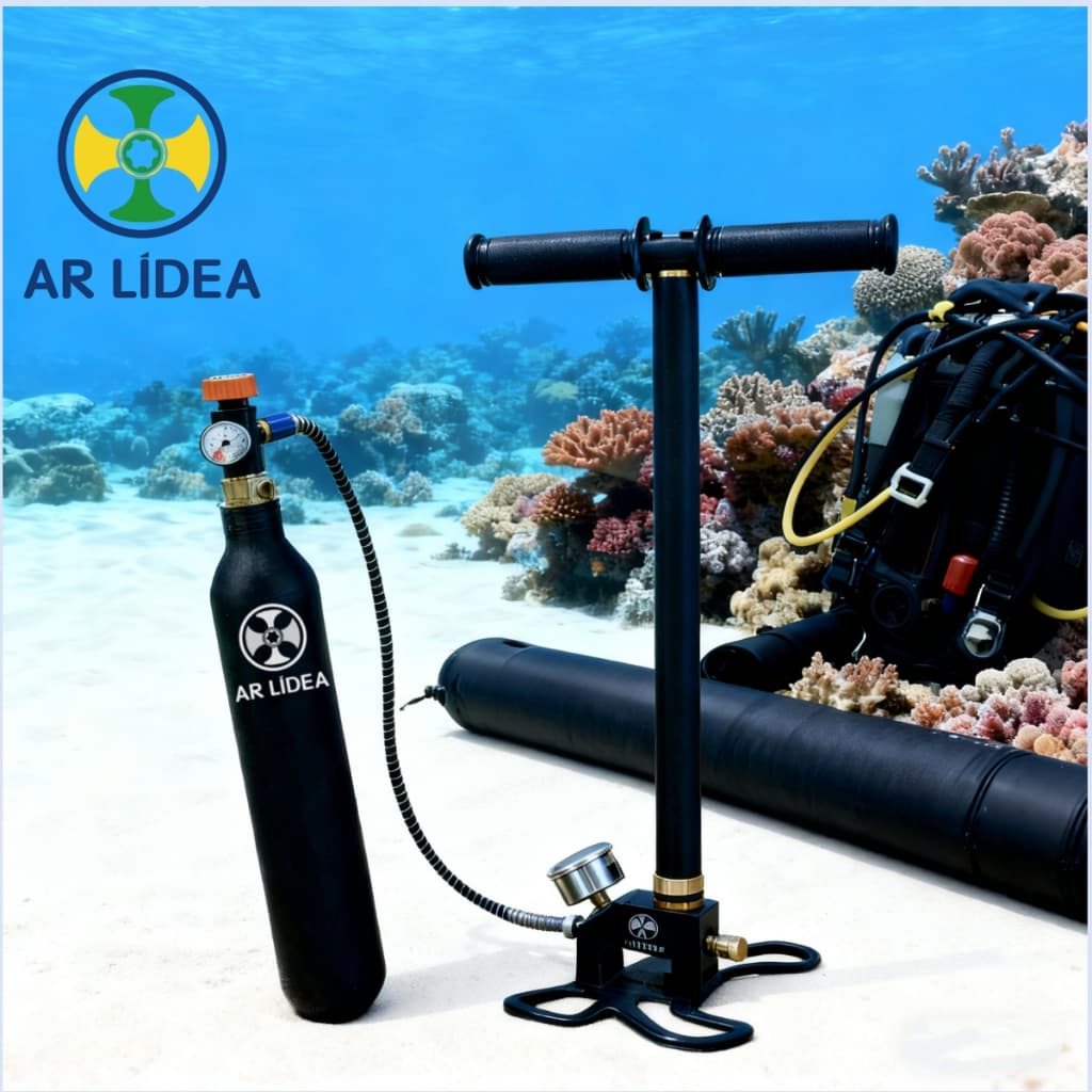 Bomba PCP Manual 300BAR 4500PSI Alta Pressão em Aço com Manômetro e Pedal Dobrável