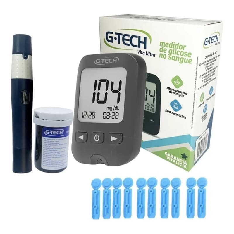 Kit Monitor Medidor De Glicemia Glicose G-tech Vita Ultra Com Lanceta E Tiras Medidoras ENVIO IMEDIATO