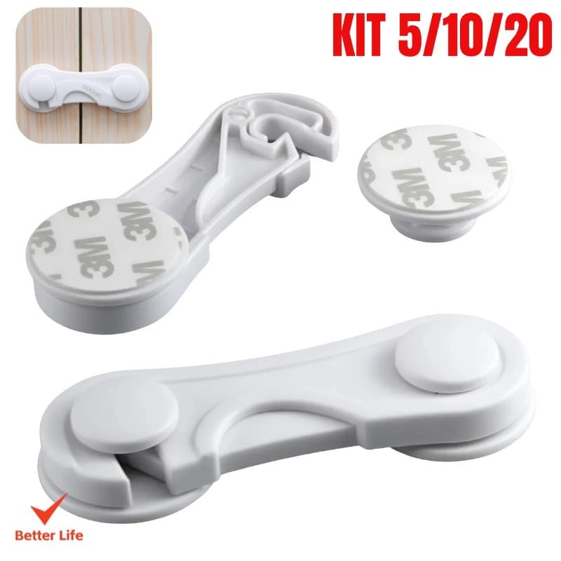 10 Travas Para Gaveta Porta Segurança Proteção Bebe Kit - Opção de cores-BT