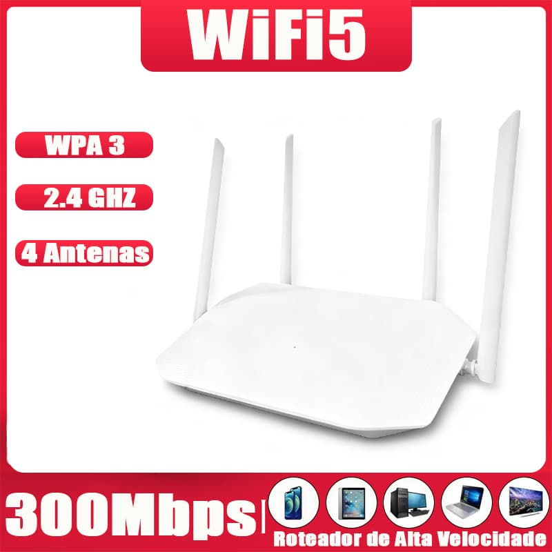 Roteador Wi-Fi 5 Dual Band 2.4 GHz 5 dBi 300 Mbps com 4 Antenas e Amplificador de Sinal G13